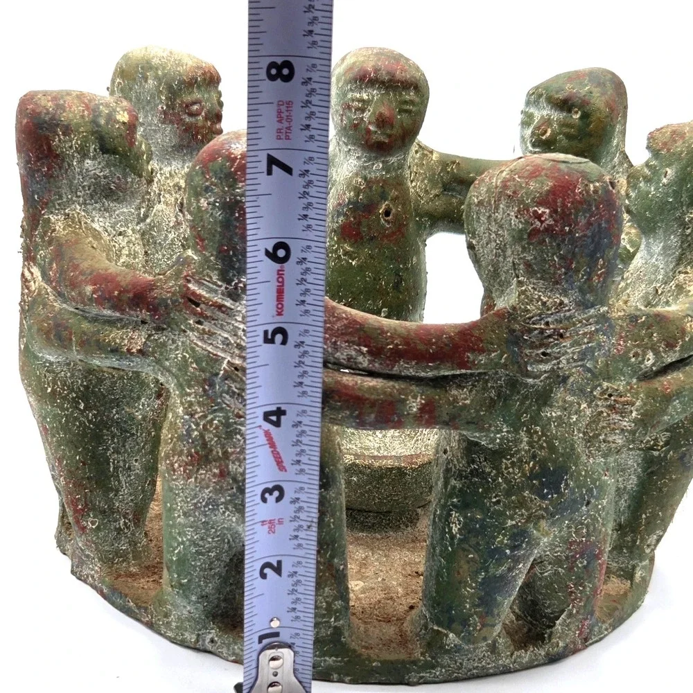 Vintage LARGE Terracotta Circle of 7 Friends Aztec/Mayan Candle Holder‎